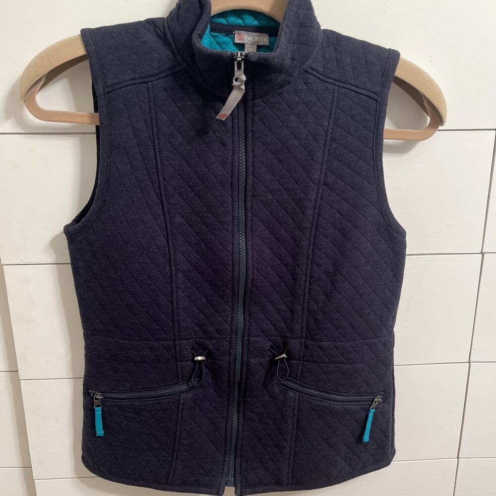 Talbots Quilted Sleeveless Vest Deep Navy Blue Size Petitie